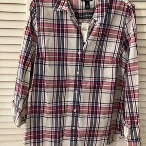 GAP Boyfriend Fit Plaid Shirt - Red, Blue, White
